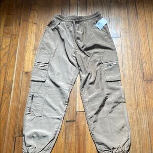 Brown Cargo Pants with Relaxed Fit and Elastic Waistband